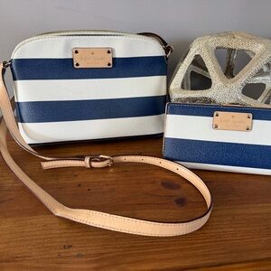 Kate Spade Blue and Cream Striped Crossbody Bag